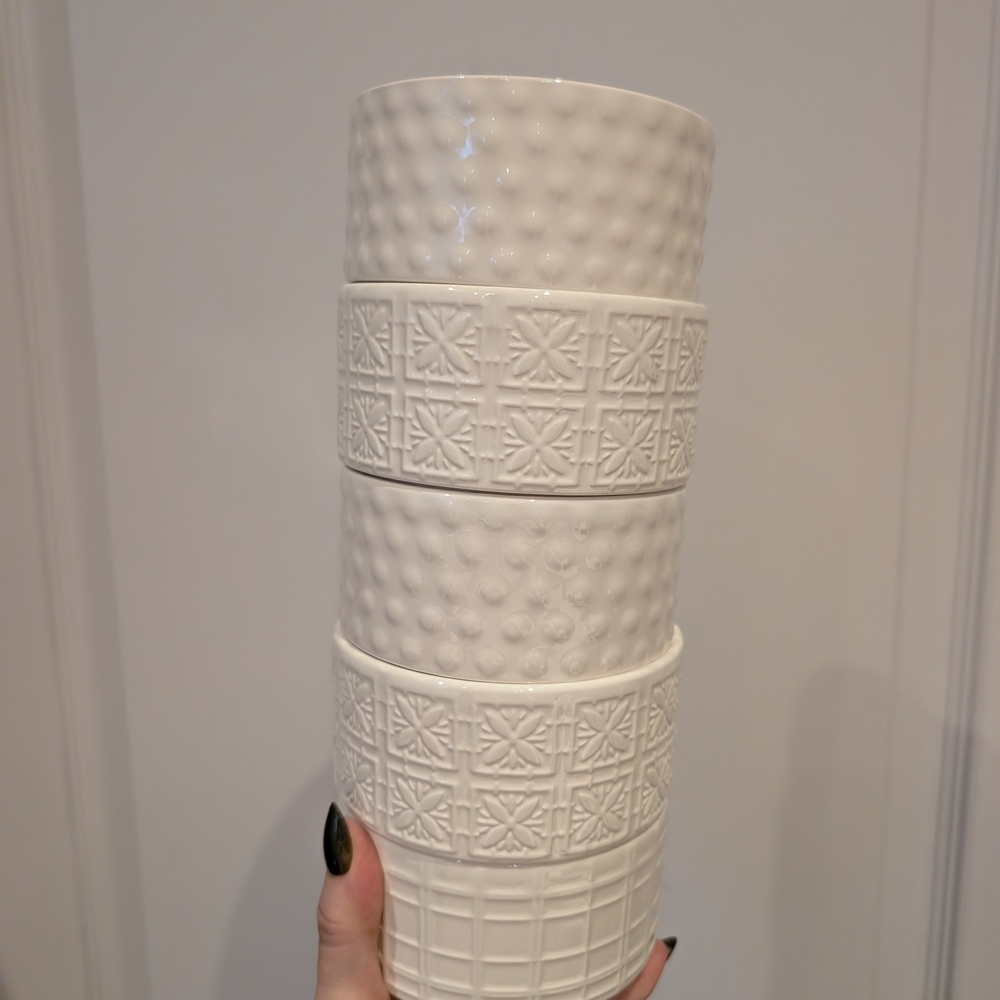 White Ceramic Small Bowls With Different Textures Set Of 5